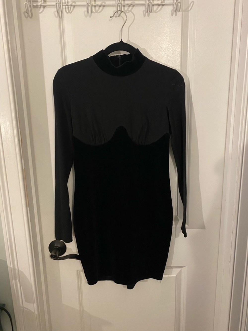 Bear Dance Black Long-Sleeve Mock Neck Bodycon Dress
